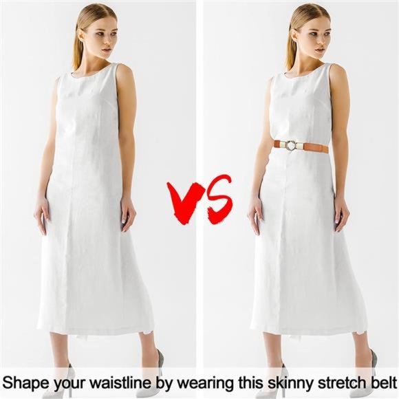 Skinny Belts for Women 5 Pack,EAONE Fashion Dress Belts Stretch Women Waist Belt main image 6